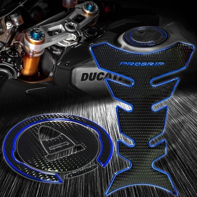 Almohadilla de agarre para tanque profesional negra + cubierta de tapa de combustible Panigale 1299/959/899/Monster cromo azul Foto 1 de 4