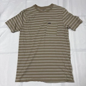 Men's Volcom Modern Fit Striped Cotton Short Sleeve Shirt Size Small Beige - Picture 1 of 11