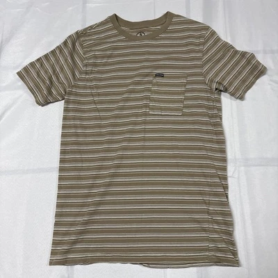 Men's Volcom Modern Fit Striped Cotton Short Sleeve Shirt Size Small Beige - Image 1 of 4