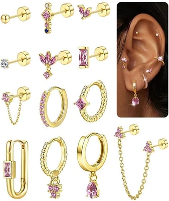 13Pezzi Piercing Orecchio Helix Donna Oro Argento Orecchini Cerchio Acciaio Inos - Immagine 1 di 4