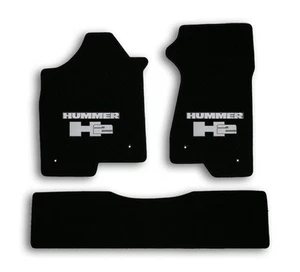 2008-2009 Hummer H2 - Black Velourtex Carpet 3pc Mat Set - Silver Hummer H2 Logo - Picture 1 of 9
