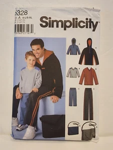 Simplicity 5328 Sz A S-L/S-XL boys men pants knit top bag hoodie sewing pattern - Picture 1 of 3