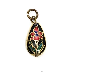 Vintage Cloisonne Anhänger schwarz goldfarben floral 0,75 cm - Bild 1 von 4
