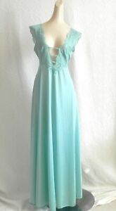 Vtg Lily of France Nightgown Fit-Flared Maxi Nylon Lace Trim Size S(fits XS)