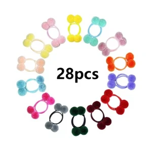 28Pcs Pom Pom Hair Ties Band Hair Accessories for Baby Toddler Girl Kid Children - Picture 1 of 6