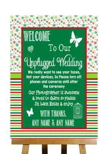 Rot & Grün Winter Weihnachten Unplugged Hochzeit ohne Handys Hochzeit Schild - Bild 1 von 8
