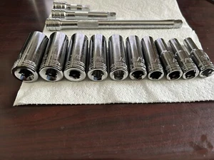 Husky 1/2 in. Drive Deep SAE Socket Set 22-Point (13-Piece)Preowned Missing 9/16 - Picture 1 of 3