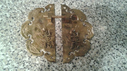 CHINESE  2 PLATES CENTRE LOCK 6 ''  FOR FRENCH DOOR  SOLID  BRONZE  VINTAGE Cover