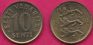 ESTONIA 10 SENTI 1998 UNC THREE LIONS LEFT DIVIDE DATE,DENOMINATION - Picture 1 of 1