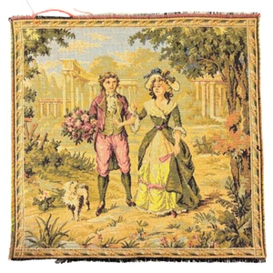 Baroque Couple Courting Pastoral Tapestry Swatch 10 x 10" France Gobelins Pillow - Picture 1 of 4