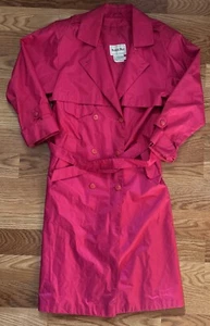 Women's Vintage British Mist Rain Trench Coat Magenta Pink Size 12 - Picture 1 of 6