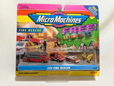 NIP RARE +4 MINIS Micro Machines #33 Fire Rescue hook ladder truck team fighters - Image 1 of 4