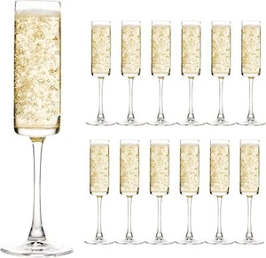 UMEIED 6 Oz Cylinder Champagne Flutes Set Of 12, Long Stemmed Crystal Clear Set, - Picture 1 of 1