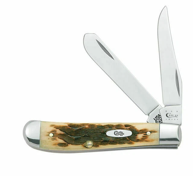 Case xx Amber Bone Peach Seed Jig Mini Trapper Dual Blade Folding Knife - 00013