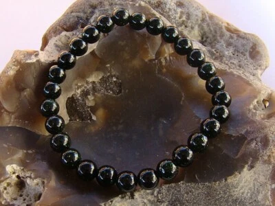 Bracciale 6-8MM Autentico Tormalina Nera Perline Tonde Elasticizzato 6-9" Uom... - Immagine 1 di 4