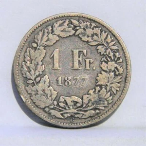 SWITZERLAND, Confederation 1877B silver Franc; Fine - Picture 1 of 2