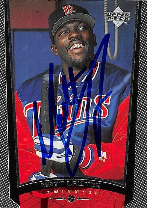 Matt Lawton autographed baseball card (Minnesota Twins) 1999 Upper Deck #134 - Image 1 of 1