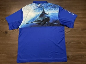 Huk Performance Fabrics Large Blue Fish Graphic S/S Polo Fishing Shirt - Picture 1 of 7