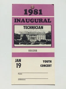 1981 President Ronald Reagan Inauguration Youth Concert Technician Pass - Picture 1 of 4