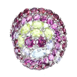 925 Sterling Silver Ring Oval Peridot Tanzanite Natural Gemstone jewelry Sz 9.5 - Picture 1 of 14