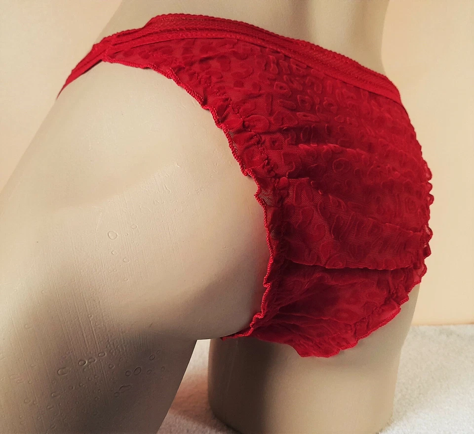Red Nylon String Bikini Sheer Frilly Half Back Tanga Panties UK 12 US 8 M/L - Image 1 of 4