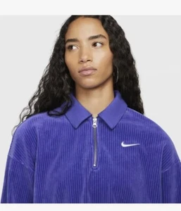NWT Nike DQ5938-430 Women Sportswear Long Sleeve Velour 1/4-Zip Top Lapis/Sail M - Picture 1 of 4