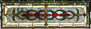 Stained Glass Transom window HANGING PANEL 33 X 10 1/2 incl hooks BRASS FRAME - Picture 1 of 5