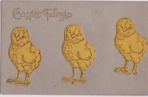 Antique Easter Tidings Postcard Felt Chicks  - Picture 1 of 2