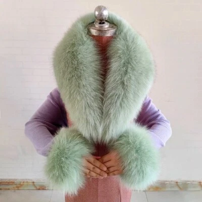 Natural Real Fur Collar Scarf Women Luxury Fur Shawl Cuff Set Fur Shawls Wraps - Image 1 of 4