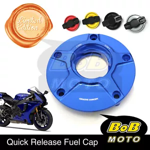Blue FCR 1/4 Quick Lock Gas Fuel Cap For Yamaha YFZ R6 R1 FZ1 FZ8 Fazer YZF R3 - Picture 1 of 9