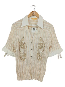 BiBA Camicetta Donna Beige Ricami Perle Casual Classica (IT 48, EU 44) - Foto 1 di 4