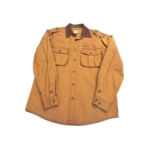 Kakadu Traders Australia Shirt Men Large Brown Southern Cross Leather Collar Vtg - Picture 1 of 7