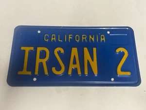 Vintage California Blue & Yellow License Plate- Personalized IRSAN 2 - Picture 1 of 3