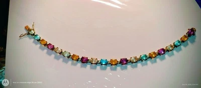 Pulsera Tenis Plata de Ley con Piedras Ovaladas Creadas en Laboratorio Multicolor ((30)) Foto 1 de 4