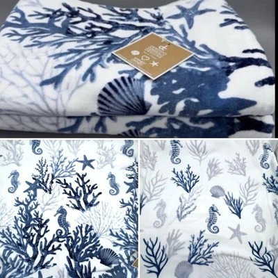 x2 Deborah Connolly Bath Towel Set Coral Starfish Seashell Shell Seahorse Beach - Image 1 of 4