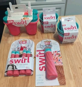 Joie Swirl Spoons, Ice Cream Scoop, Sundae Cups, Ice Pops Service For 4. New - Picture 1 of 7