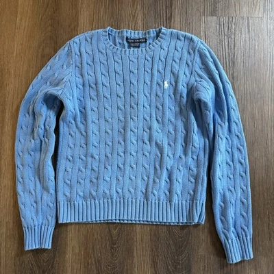 Suéter Polo Ralph Lauren Azul Tejido con Cable Algodón M Clásico Suave Logo Foto 1 de 4