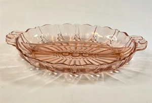 VINTAGE ROSA DEPRESSION GETEILT GLAS SERVIERSCHALE SCHALE - Bild 1 von 6