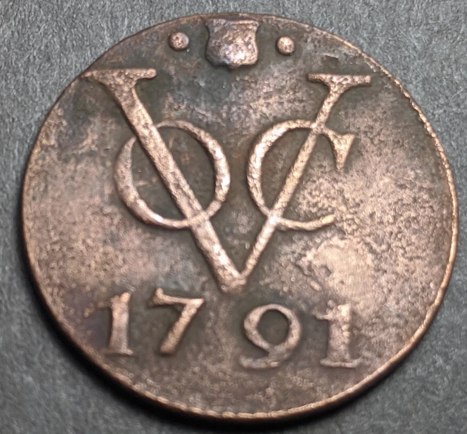 Antigua moneda de la Compañía Holandesa de las Indias Orientales 1791 VOC Duit Foto 1 de 2