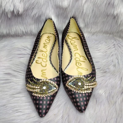 Zapatos planos Sam Edelman Rafaella ojos cuentas cuero punta punta talla 8,5 Foto 1 de 4