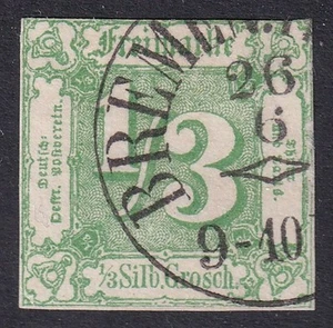 THURN AND TAXIS 1863 Northern District 1/3sgr gelb-grün SG 21 gebraucht (CV 225£) - Bild 1 von 2
