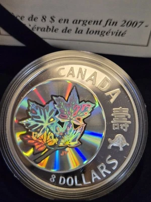 2007 3/4 ounce fine silver coin Maple Blessing For a Long Life Royal Cdn Mint - Image 1 of 4
