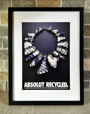 Framed 1993 Absolut Recycled Vodka Bottle Necklace Print Ad - Image 1 of 3
