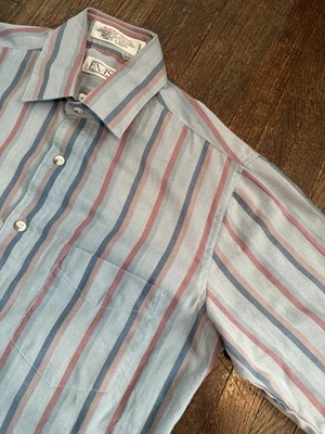 Camisa De Colección EMS Ligera a Rayas Oxford S/S Abotonada Para Hombres Pequeña Foto 1 de 4
