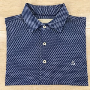 Men's M Donald Ross Shoreacres Top 100 Geometric Pattern Blue Golf Polo Shirt - Picture 1 of 8
