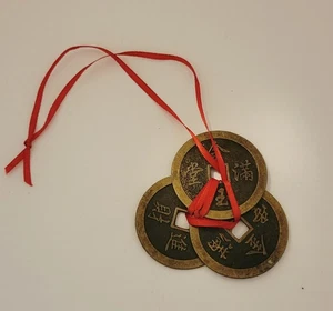 Lucky Chinese Coin Set 3 Coin Set With Ribbon Wealth Protection & Good Luck - Picture 1 of 4