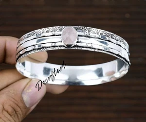 Rose Quartz Spinner Bracelet 925 Sterling Silver handmade Bracelet, Gift For her - Picture 1 of 10