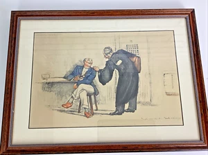 Vintage gerahmte Skizze Lithographie Französisches Recht Satire Gaston Hoffmann - Bild 1 von 7