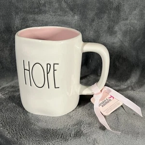 Rae Dunn Hope Coffee Mug Cancer Awareness Susan G Komen Double Sided PINK Ribbon - Picture 1 of 4