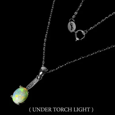 Summer 925 Silver Necklace Oval Fire Opal 8x6mm Cz Gemstone Jewelry - Image 1 of 4
